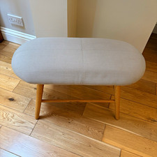 Beige Oval Fabric Footstool 83cm Long x 37cm Wide x 46cm High Wooden Legs