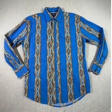 Wrangler Men's M Western Southwestern Snap Button Blue Long Sleeve Cowboy Shirt