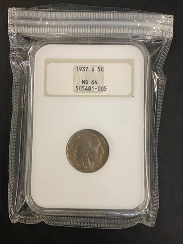 1937-S BUFFALO NICKEL ✪ NGC MS-64 ✪ 5C COIN UNCIRCULATED UNC BU
