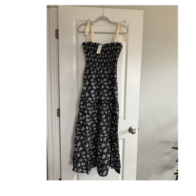 francesca's Black Floral Smocked Maxi Dress Sleeveless Adjustable Straps M