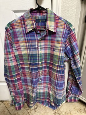 Polo Ralph Lauren Men's L/S Dress Shirt Size Medium Plaid Preppy Pony Office