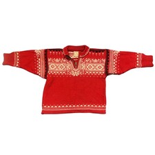 Dale of Norway Kids Red Wool Nordic Snowflake Quarter Zip Sweater Size 6