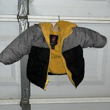 Children s Swiss Tech 12 M Black Yellow And Grey Puffer Jacket With Hoodie
