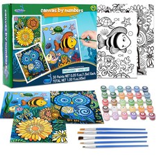 3 Pack Paint by Numbers for Kids Ages 8-12, Pre-Printed Acrylic Oil Painting,...