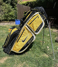 Nike Black/Yellow Stand Golf Bag 6-Way Divider Shoulder Strap Polyester Zip
