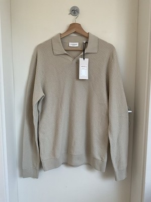 LINDBERGH Herren Strick Pullover M Beige Kragen 100% Baumwolle 