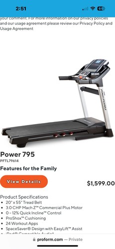 Pro Form Power 795 Treadmill - Picture 1 of 1