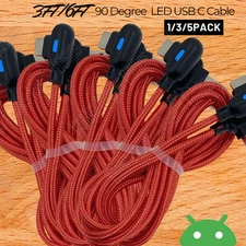 90 Degree Right Angle USB Type C Fast Charger Cable 3Ft 6Ft For Samsung Android
