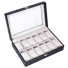 12 Compartments Top-level Opening Style Leather Watch Collection Box Case NEW