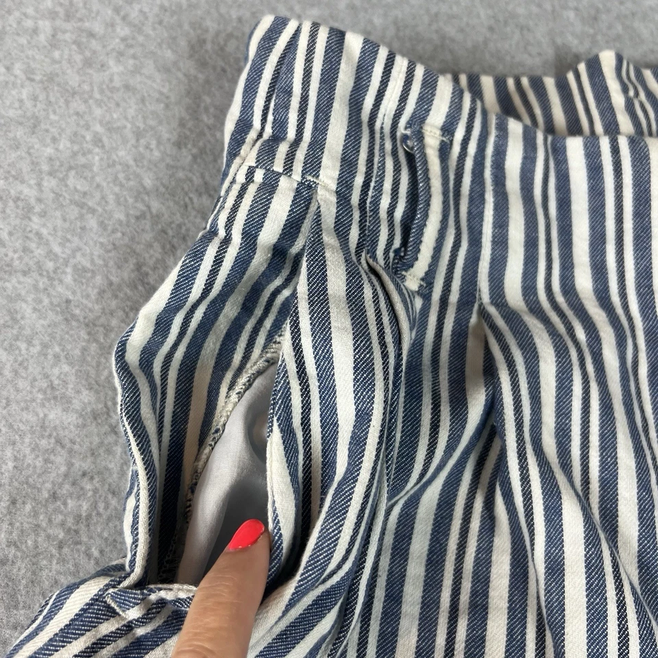 Pantalones Cortos Bolsa de Papel FREE PEOPLE TALLA 2 Azul Rayas Cintura Alta Sueltos Elásticos Foto 3 de 4