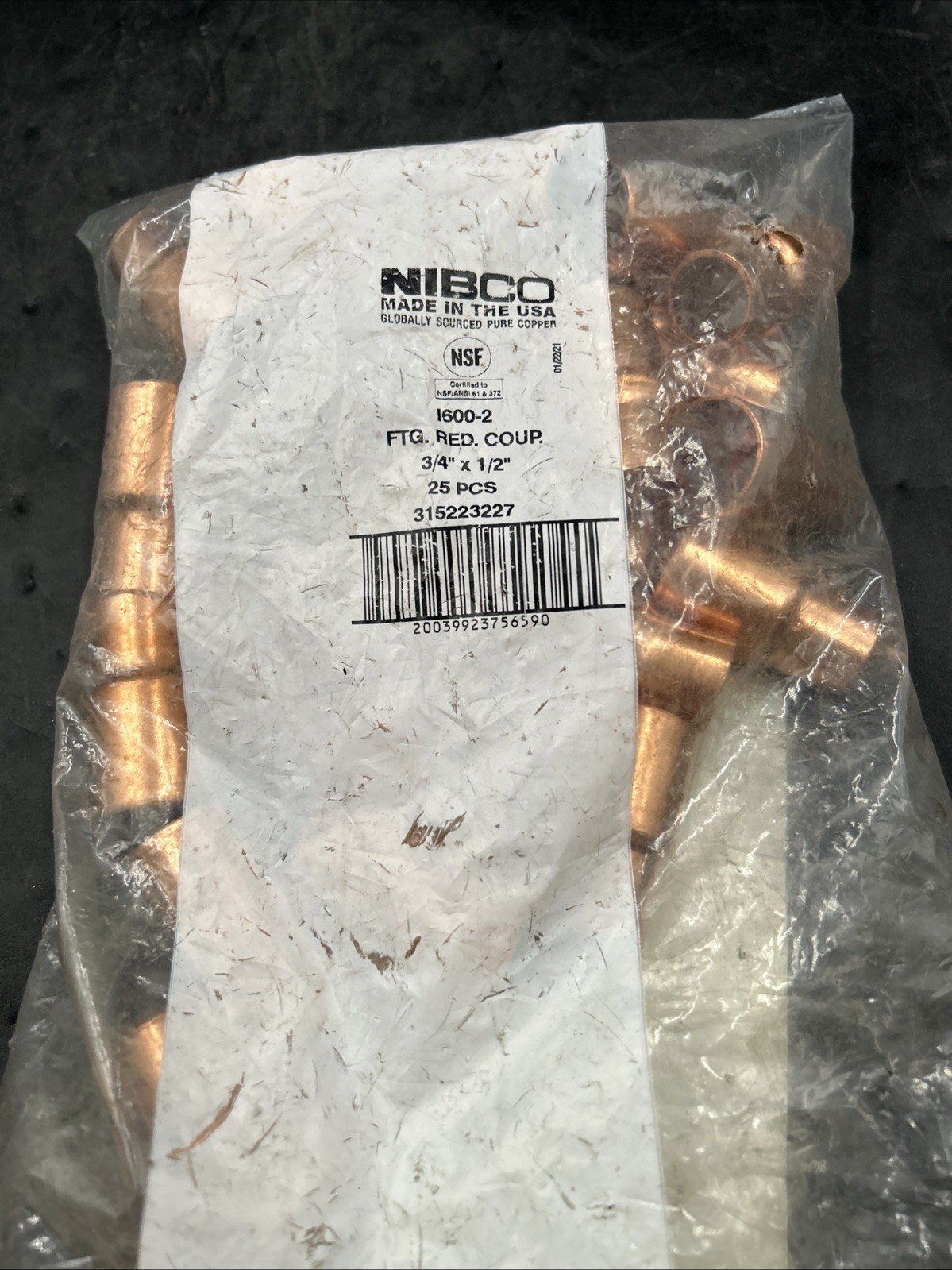 NIBCO Copper Coupling I600-2 3/4" x 1/2" PRO PACK OF 25