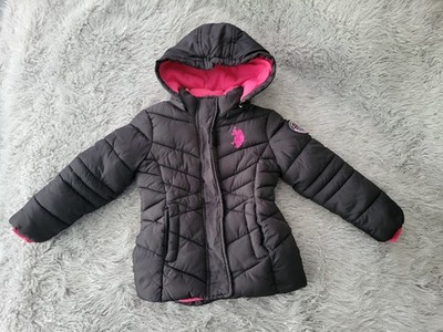NEW U.S. Polo Assn Black Pink Puffer Jacket Ski Coat Quilted Big Pony 4T Girls