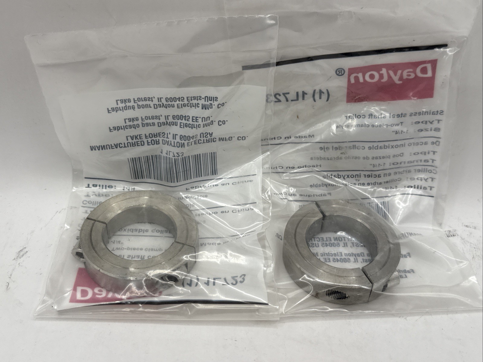 Dayton 1-1/4" Bore DOUBLE SPLIT STEEL CLAMPING SHAFT COLLAR Stainless Steel 2pcs