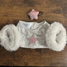 Vintage Build A Bear WorkShop Silver/Pink Star Long Sleeve Faux Fur  Accessory