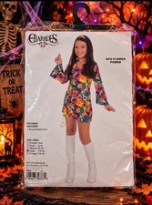 Flower Power Hippie Groovy 60's Girls Costume Large 10-12 Dress Halloween New