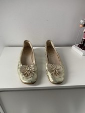 Ladies gold flower tassel bow soft ballet pumps ballerina flat comfort shoes 3.5