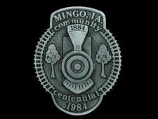 TG03104 NOS VINTAGE 1984 MINGO IA COMMUNITY CENTENNIAL BELT BUCKLE
