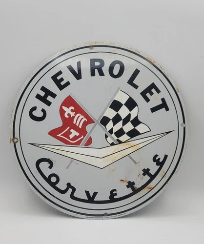 Vintage Chevrolet Corvette Porcelain Enameled Metal Sign