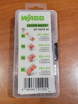 WAGO Lever Nuts 40pc Wire Splicing Connector Kit with Case 221 Kit 887-408
