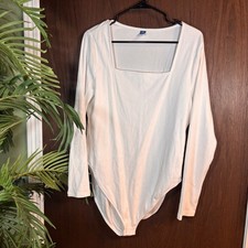 Old Navy White Ribbed Square Neck Long Sleeve Bodysuit XXL