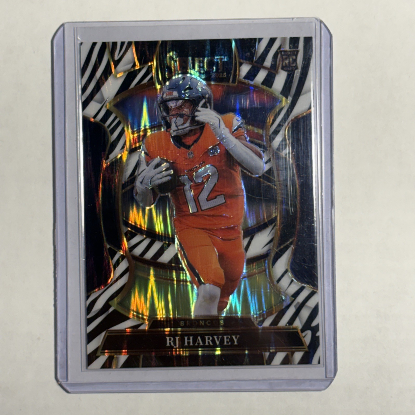 2025 Panini Select - RJ Harvey Zebra Prizm Shock #10 Concourse (RC, SSP) Broncos