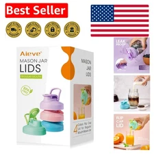 Mason Jar Pour Spout Lids Set - 4 Colorful Regular Mouth Lids for Easy Drinking