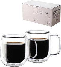Double Wall Glass Coffee Mugs with handle - 8.45 oz Insulated Clear Coffee Mu...