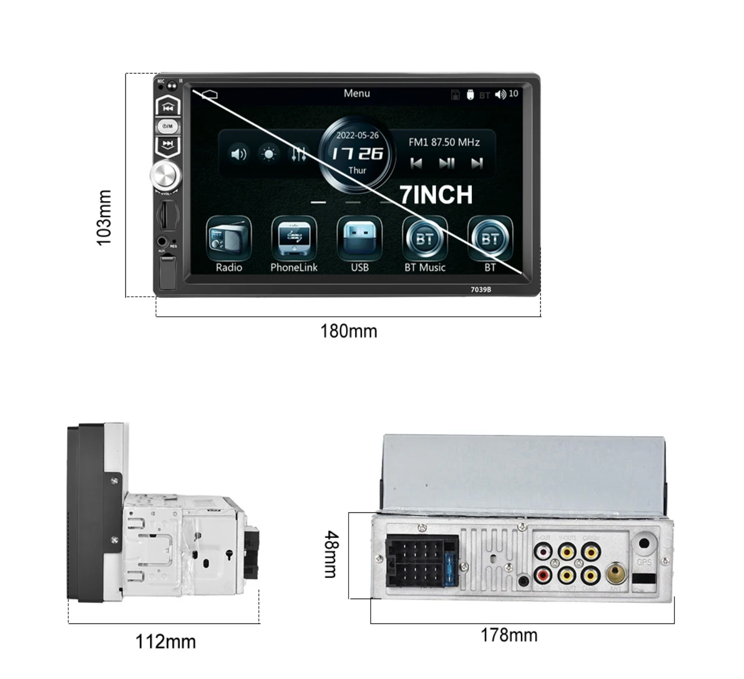 Autoradio 7" 1 Din CarPlay Android Auto HD Touch FM Aux Bluetooth Mirrorlink - Miniatura 8