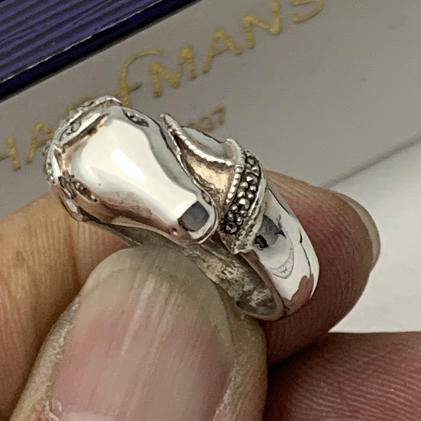 Unique Solid Silver Marcasite Horse Head Ring Ide… - image 6
