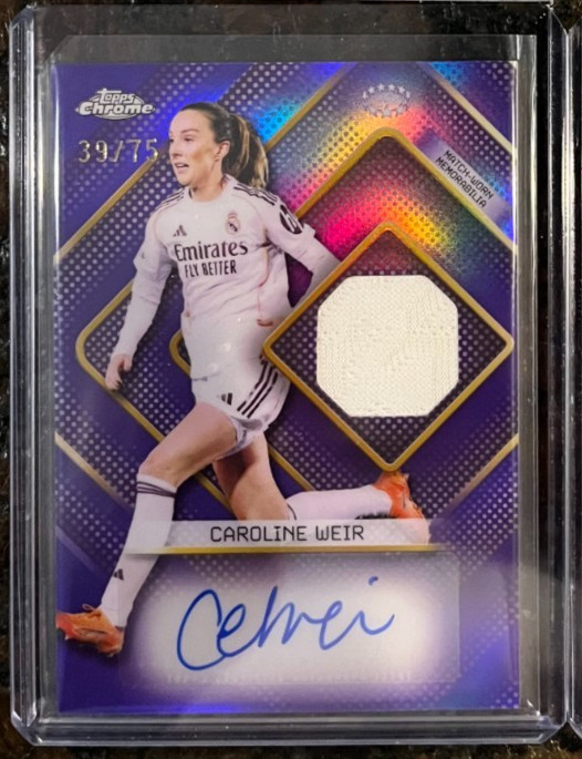 2025-26 Topps Chrome UEFA Caroline Weir Purple Refractor Auto Relic #'d 39/75
