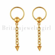 2pcs Men Women Stainless Steel Spike Drop Dangle Chain Huggie Hinged Earrings