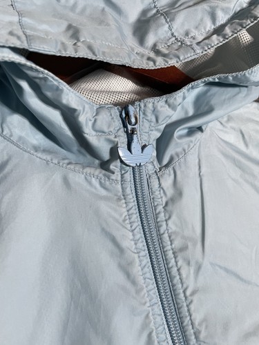 Adidas Windbreaker Youth Boys XL Blue White Hooded Vintage 3 Stripe Jacket Spot - Picture 2 of 19