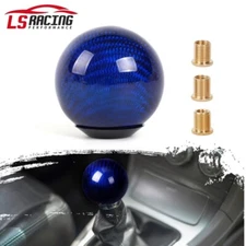 Universal Carbon Fiber Manual Gear Shift Silver Round Ball Shift Knob w/Adapters