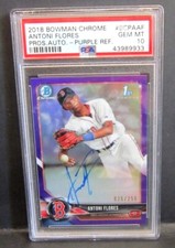 ANTONI FLORES 2018 BOWMAN CHROME PURPLE REFRACTOR#026/250 AUTO PSA10!RED SOX RC