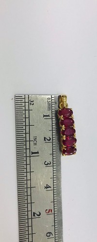 14K Solid Yellow Gold Cluster 5 Stone Band Pendant With Oval Ruby 1.90GM - Picture 7 of 9