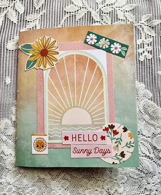 Junk journal notebook diary Sunny Days pink yellow green 7 x 8 in.  36pgs