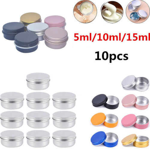 10Pcs Matte Aluminium Tin Screw Cap - Lip Balm Jar Container Small Round Tins - Picture 1 of 37