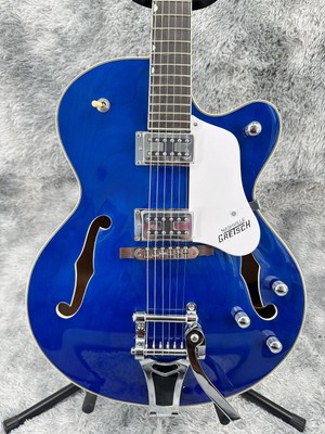 US warehouse Semi-hollow blue electric guitar rocker system white guard