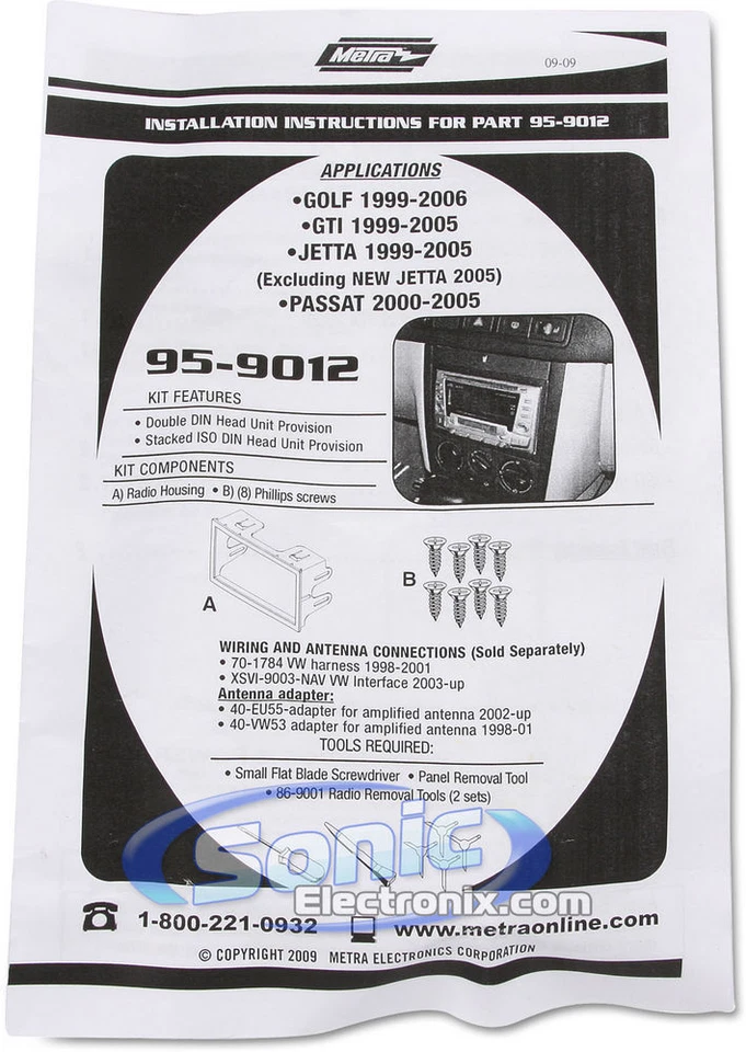 Kit de tablero de instalación doble DIN Metra 95-9012 para VW Golf/Jetta 1999-05 selecto Foto 2 de 3