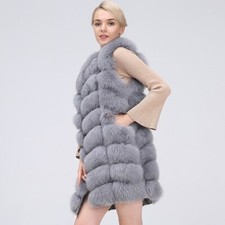 Cappotto giacca gilet donna vera pelliccia di volpe naturale corto senza maniche spesso festa