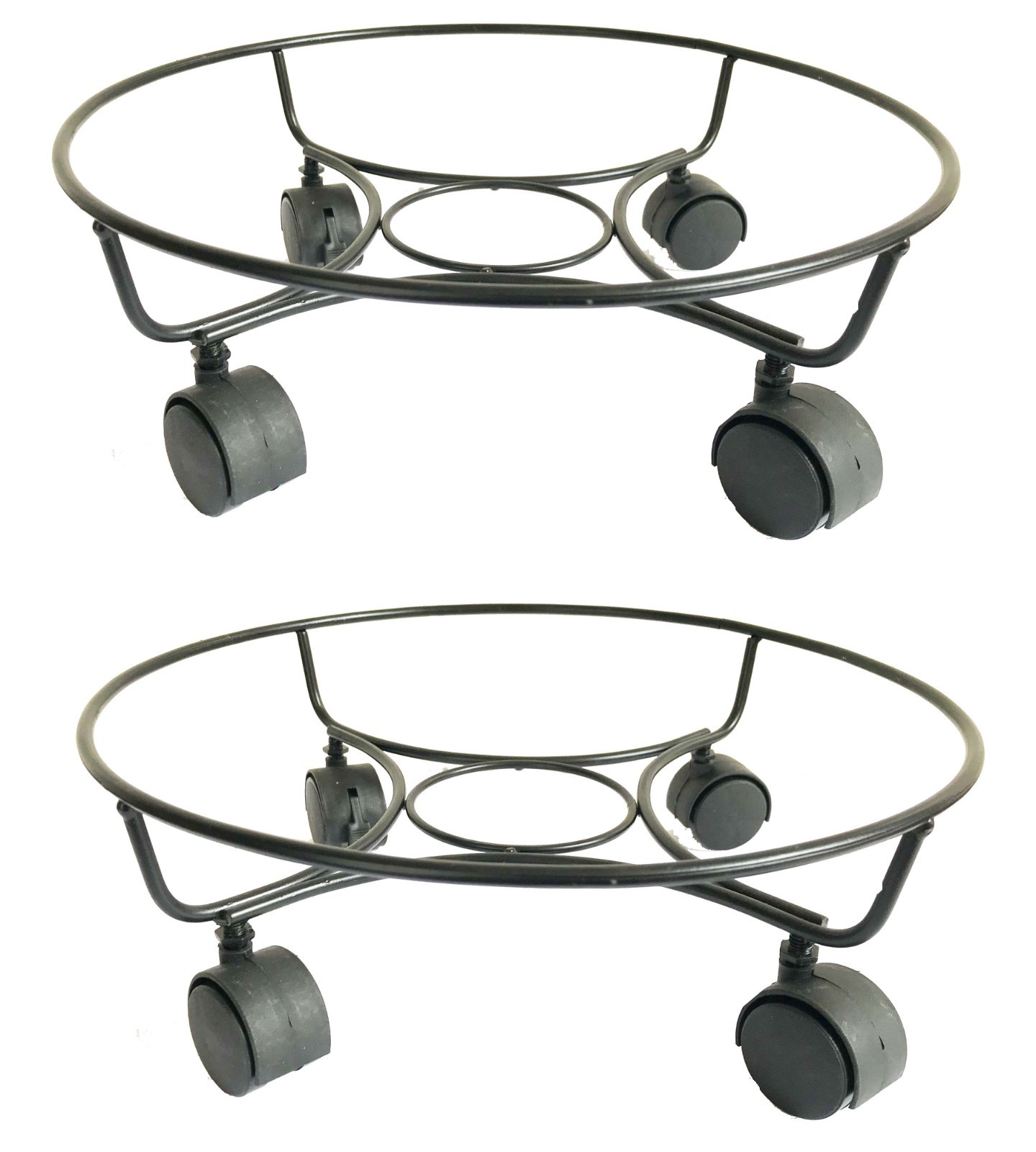 Metal Plant Pot Caddy Stands Flower Trolley Holder on Wheels Large Set of 2