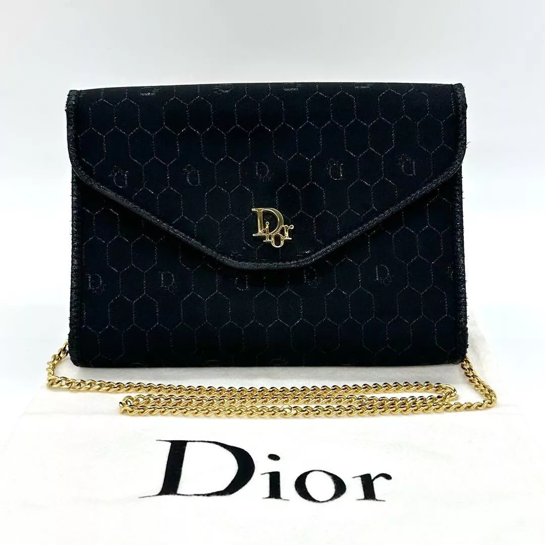 Sac fourre tout Christian Dior vintage chaîne bandoulière nid d'abeille cuir noir nylon