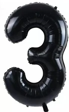 40" NUMBER (3) BALLOONS - Self Inflated Air/Helium - Foil Balloons  - BLACK