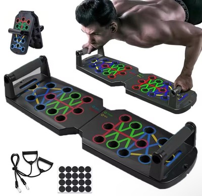 Tragbares Fitness-Set - verstellbare Hanteln, klappbare Liegestützstange, Übungsbänder, 