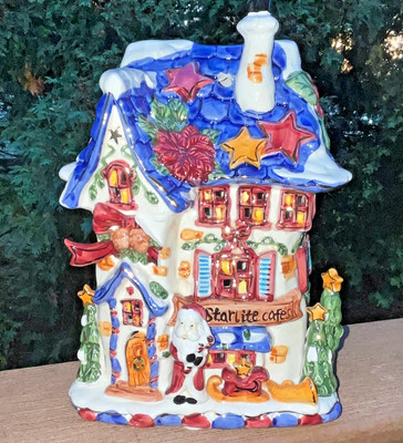 STARLITE Shop CAFE Hand Painted Ceramic Christmas House Votive Candle Holder