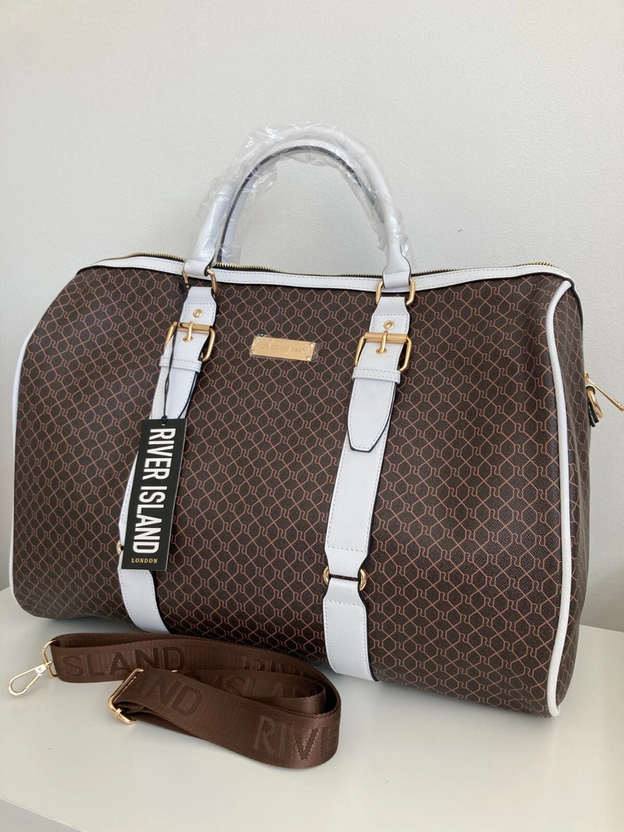 River Island BROWN MONOGRAM WEEKEND BAG large gum travelling BAG new
