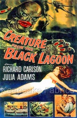 Creature Black Lagoon Comic Cotton Crazy Quilt Block Multi Sizes