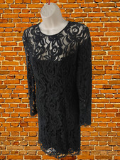 NEXT SIZE UK 6 BLACK LACE LONG SLEEVE SHEER LINED COTTON EVENING TIGHT FIT DRESS