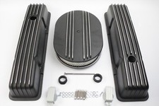 Black Aluminum Chevy Finned Short Valve Covers 12 Air Cleaner 283 305 350 Sbc Black Aluminum Chevy Finned Short Valve Covers 12 Air Cleaner 283 305 350 Sbc