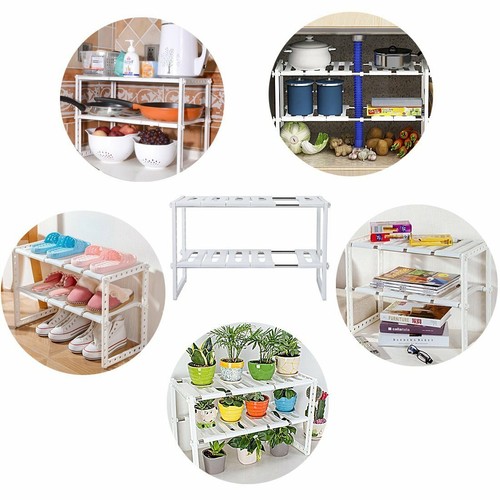 Under Sink 2 Tier Expandable Kitchen Bathroom Shelf Organizer Rack Storage White - 第 6/7 張圖片